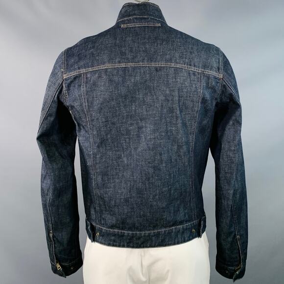 PRADA Size L Indigo Cotton Denim Twill Contrast Stitch Zip Up Jacket - Picture 3 of 6